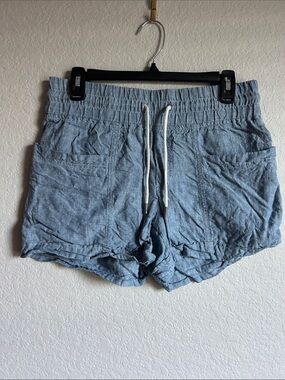 Athleta Chambray-Style Light Blue Drawstring Athletic Shorts